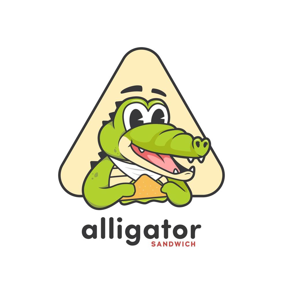 logotipo de la mascota del cocodrilo del caimán que come el logotipo del icono de la ilustración de la merienda del bocadillo vector