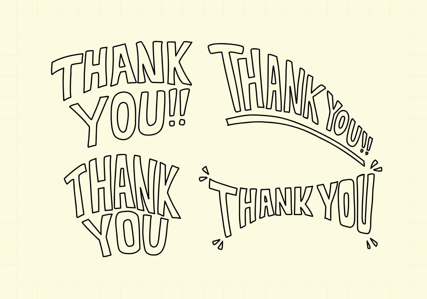 Thank you outline typography hand drawing doodle set collection vector