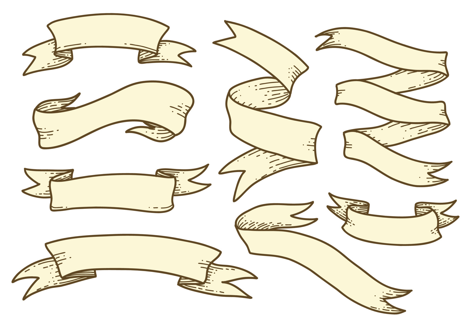 vintage vector ribbon banner doodle hand drawing set decoration