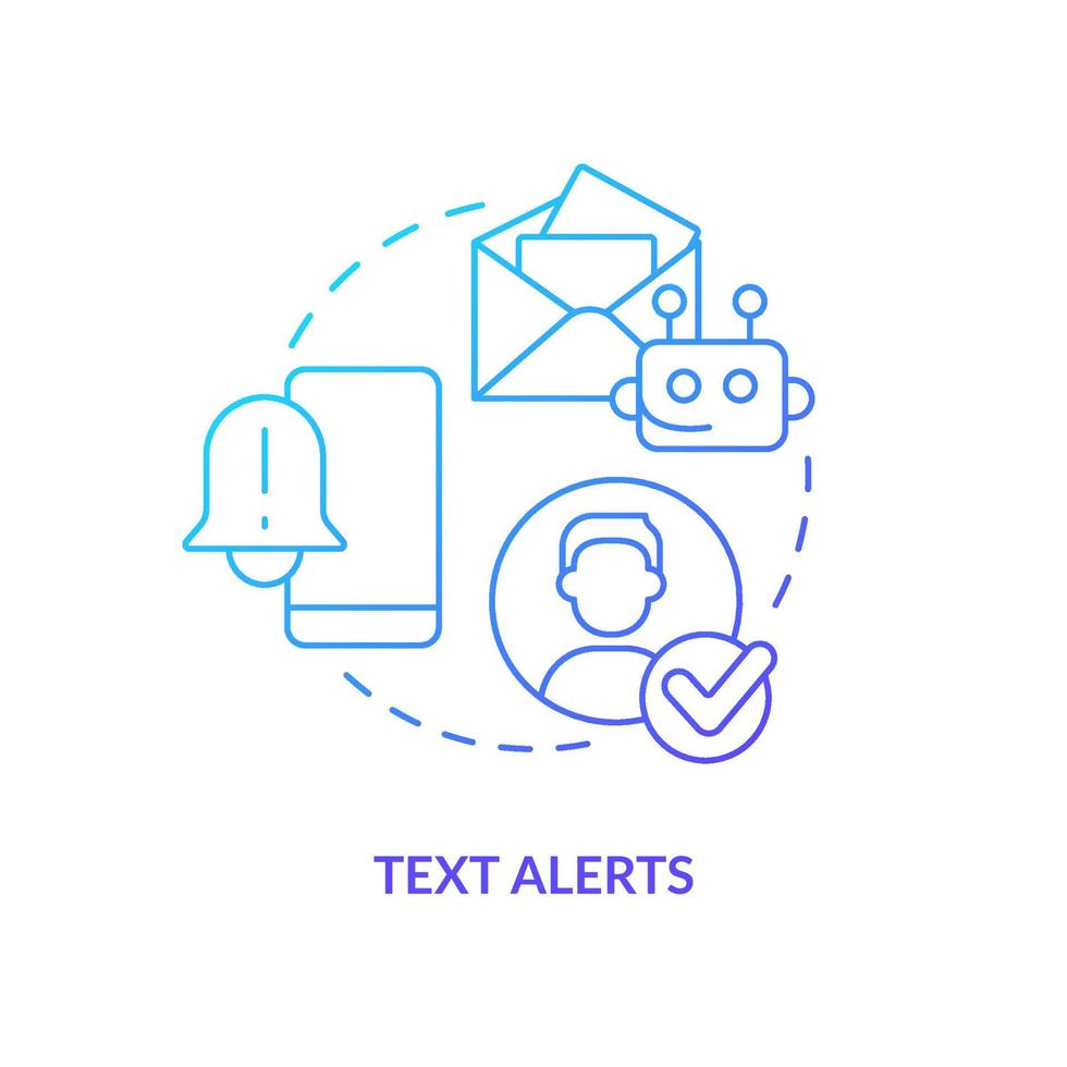 Text alerts blue gradient concept icon. Automatic notification from operator. Digitization banking abstract idea thin line illustration. Isolated outline drawing. vector