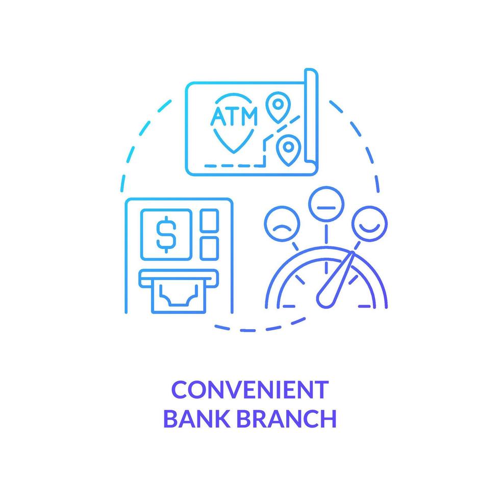 conveniente icono de concepto de gradiente azul de sucursal bancaria. departamento cerca de su ubicación. elija banco idea abstracta ilustración de línea delgada. dibujo de contorno aislado. vector