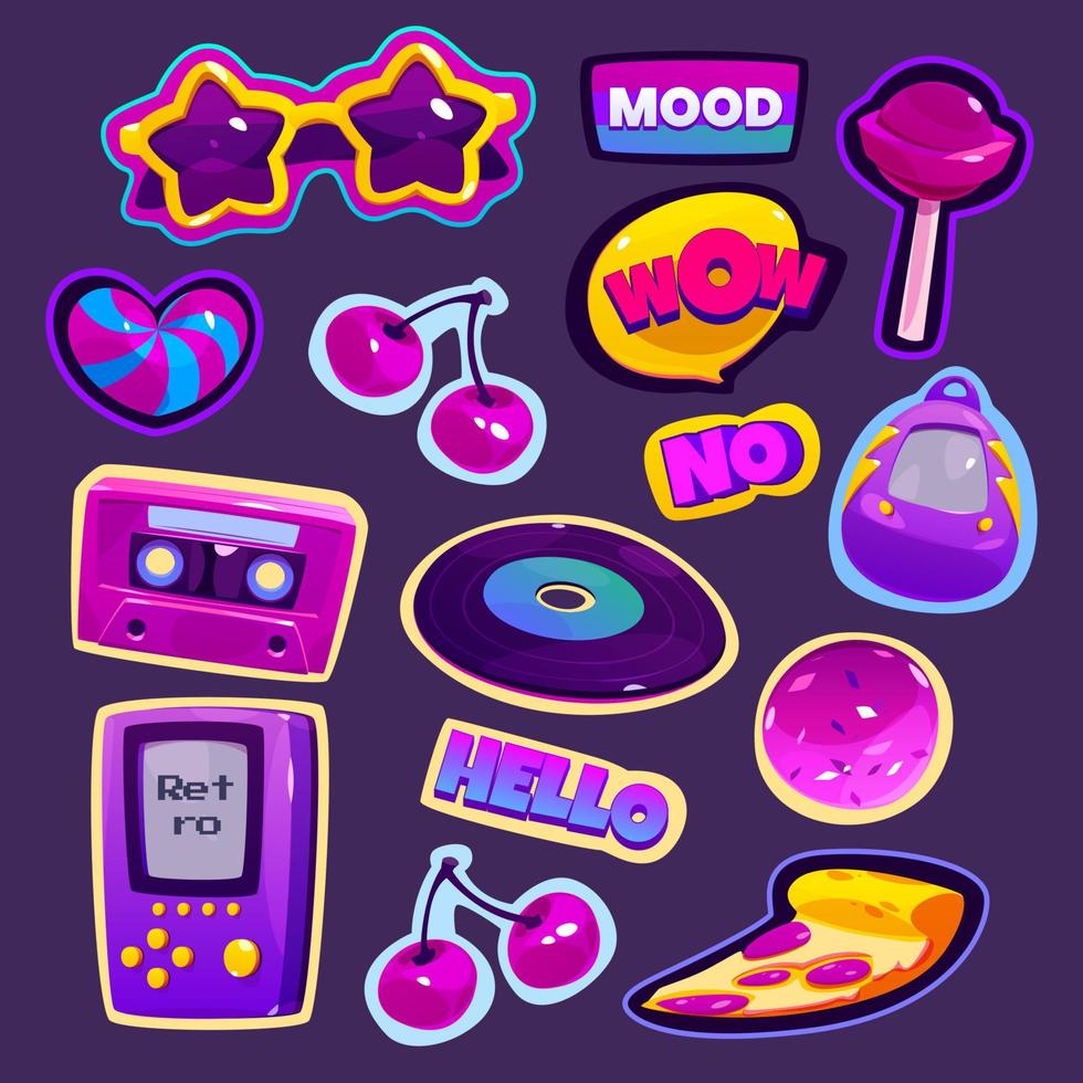 Cartoon retro stickers in 90s style vector