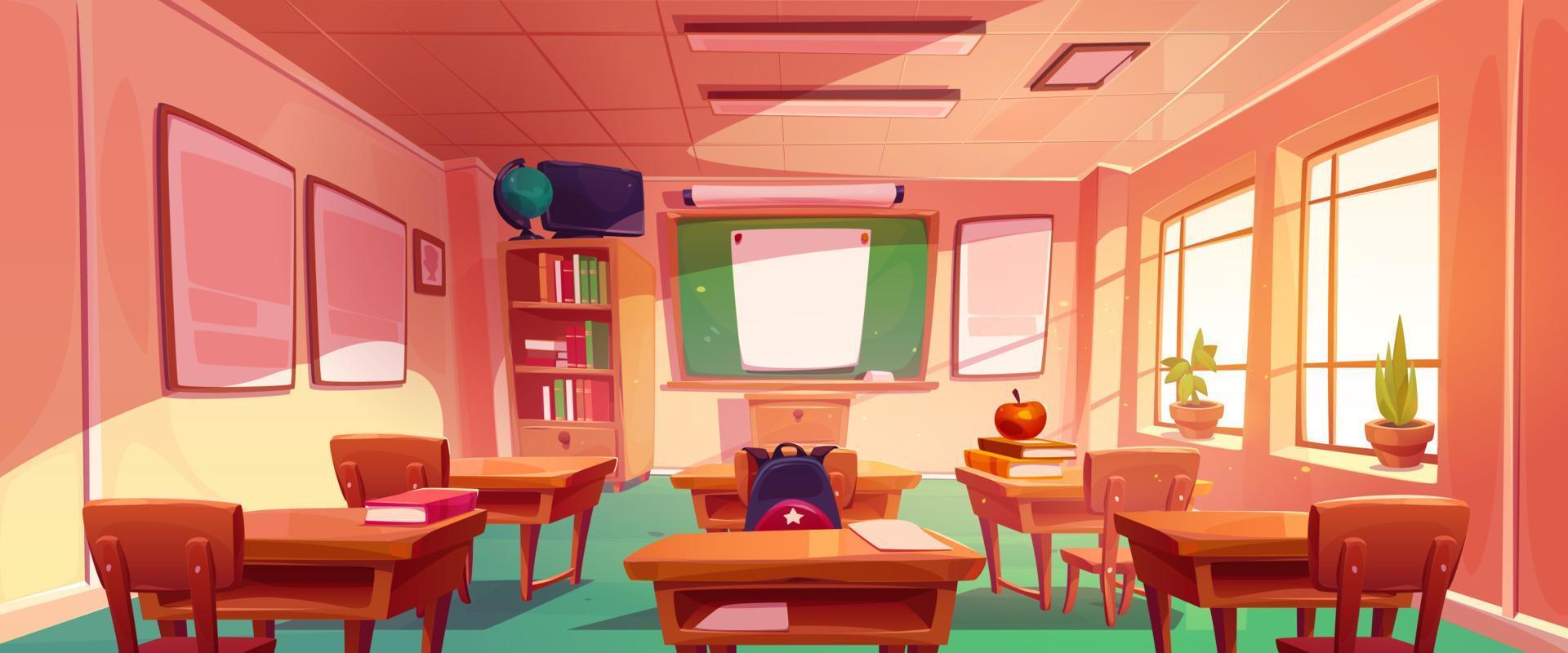 School classroom with green chalkboard vector