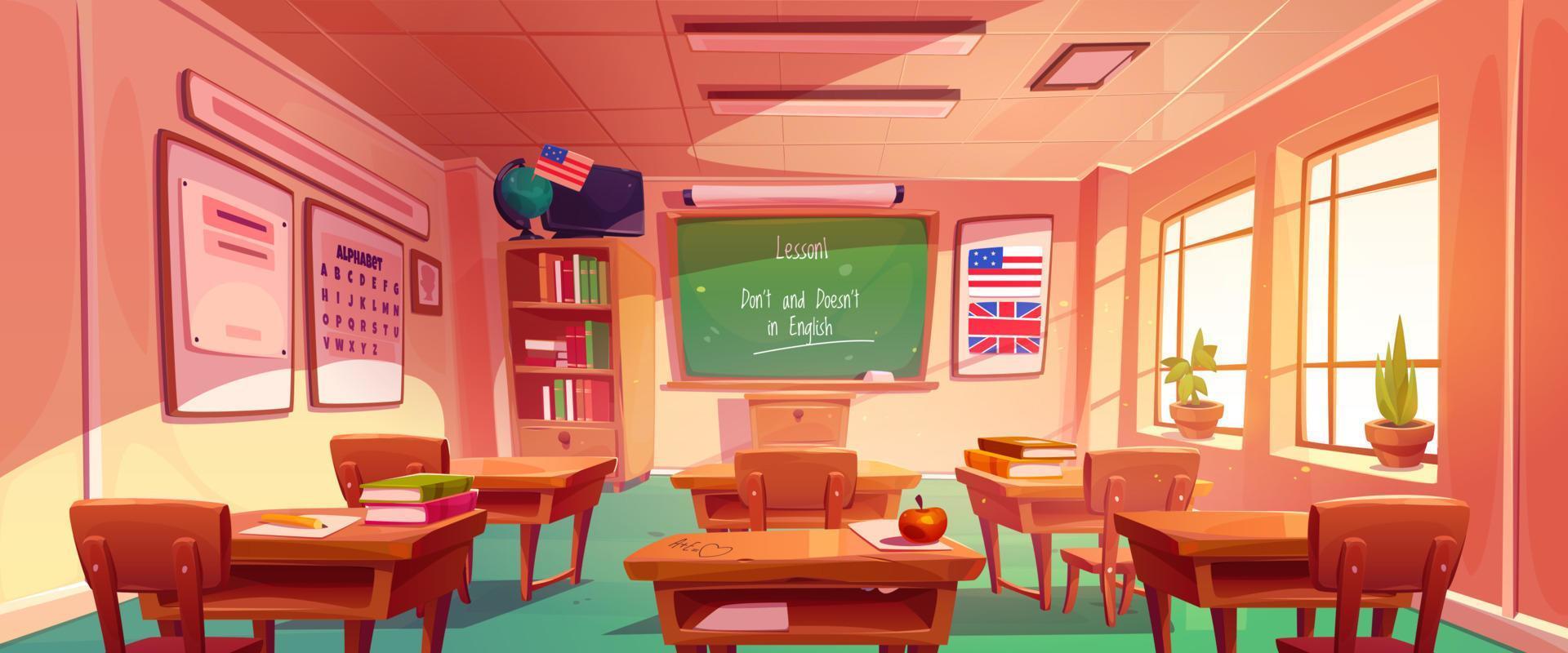 English language classroom interior, empty class vector