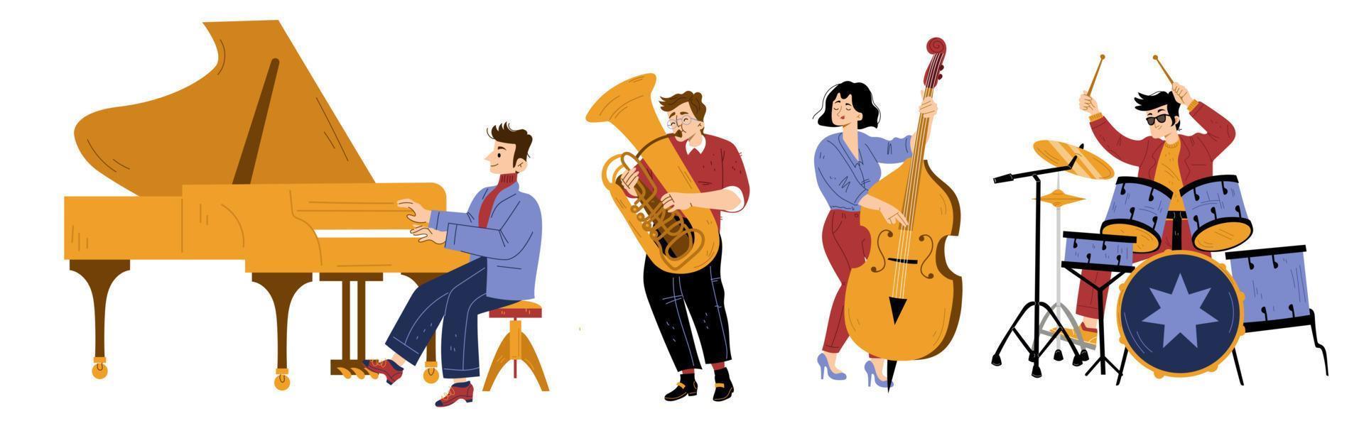 Music concert, jazz band musicians vector