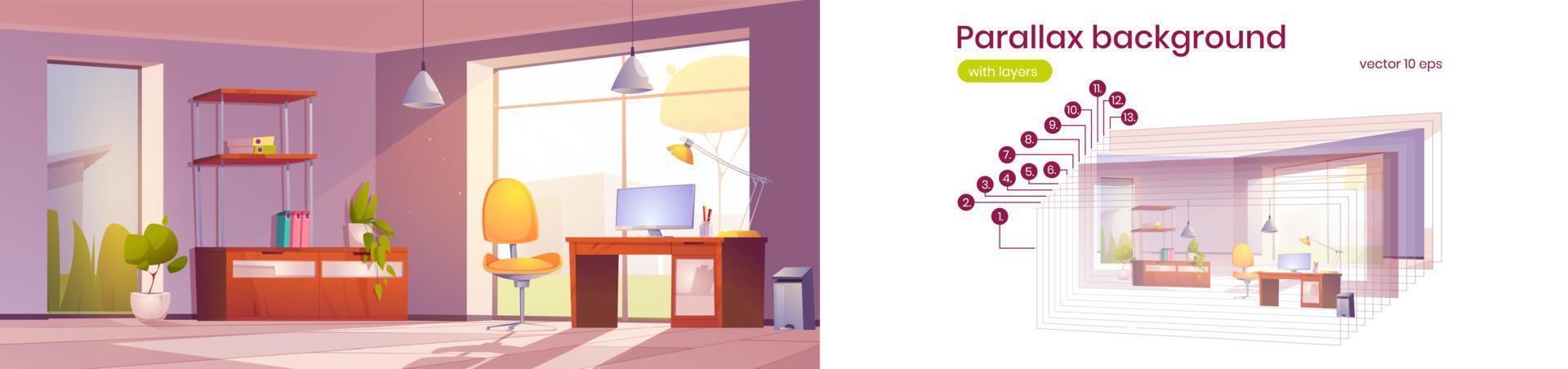 Parallax background home office interior, room vector