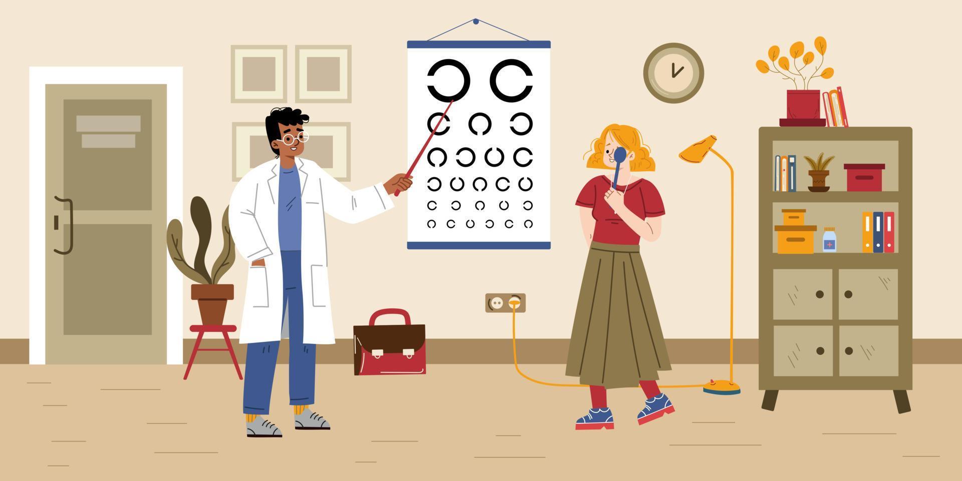 Doctor ophthalmologist check patient vision vector