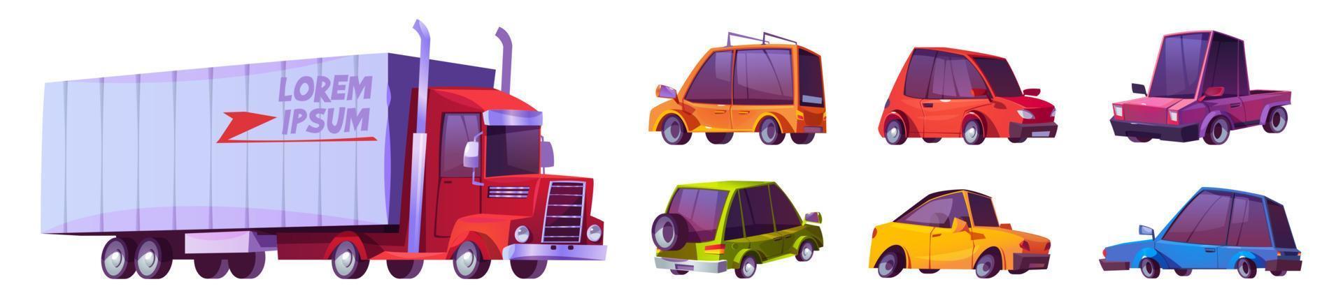 Modern cars and truck, motor vehicles vector