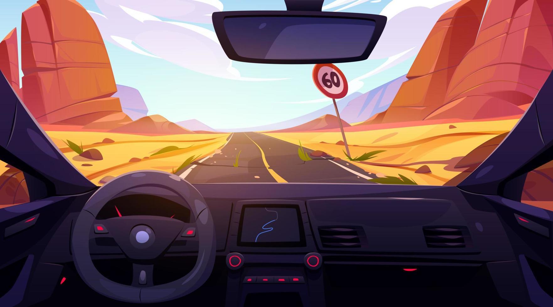 Road in desert view from car interior windshield vector