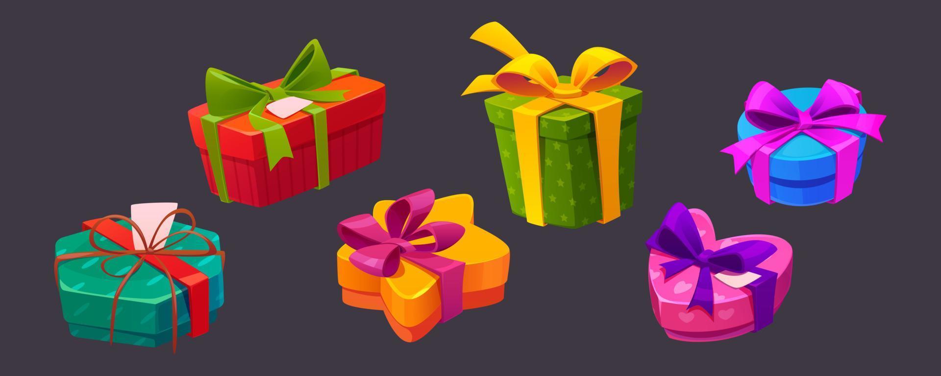 regalos de cajas de regalo en papel de regalo de colores vector