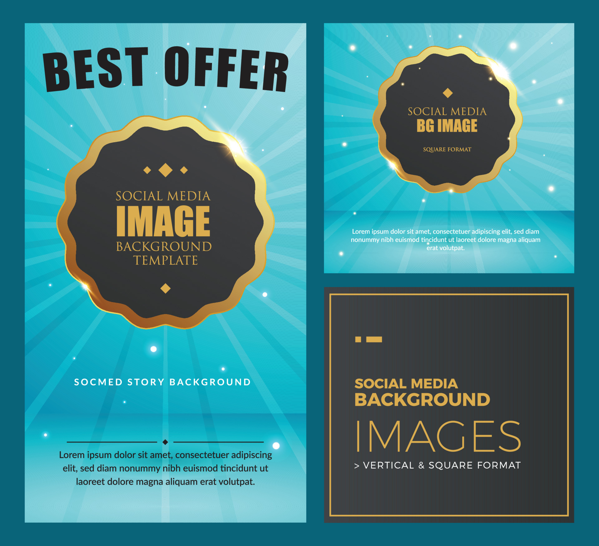 Social Media Background. Vertical and Horizontal Format. Cyan Color