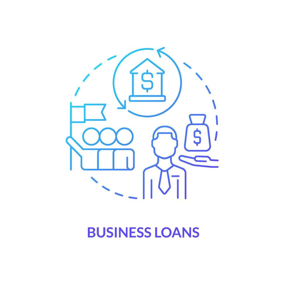 icono de concepto de gradiente azul de préstamos comerciales. soporte financiero. oferta bancaria para empresarios idea abstracta ilustración de línea delgada. dibujo de contorno aislado. vector