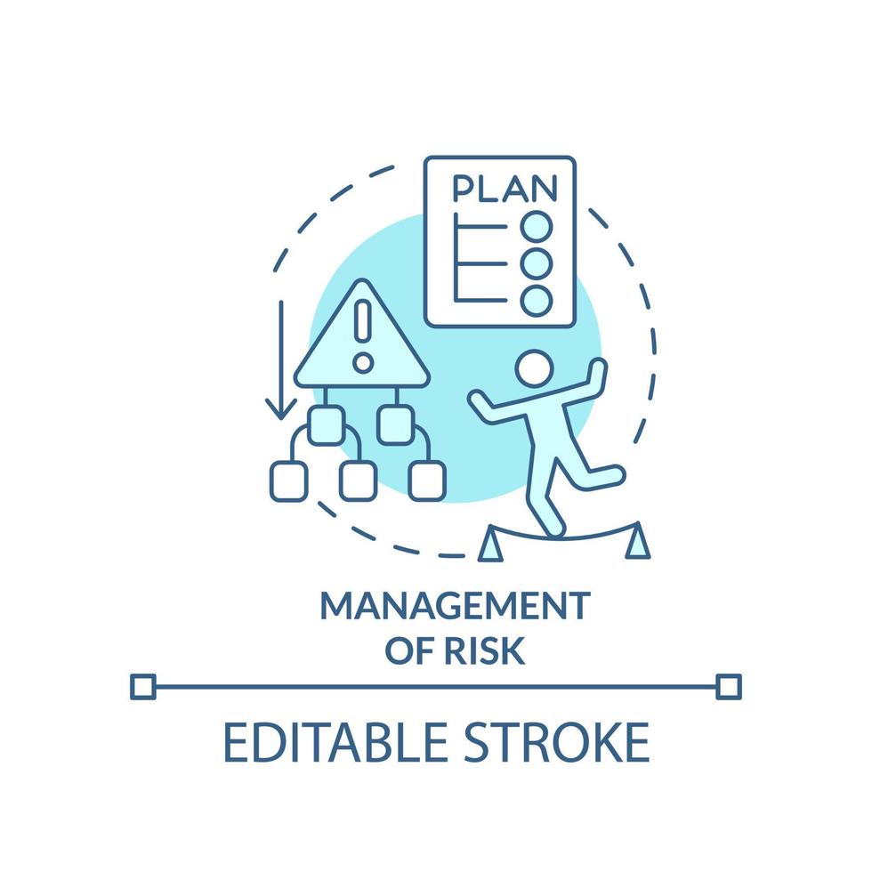 Management of risk turquoise concept icon. Plan for crisis. Project development abstract idea thin line illustration. Isolated outline drawing. Editable stroke. vector