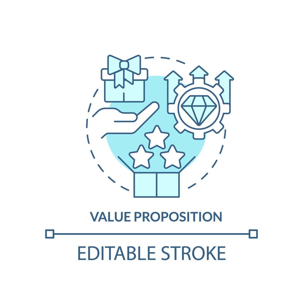 Value proposition turquoise concept icon. Product management. Business model canvas abstract idea thin line illustration. Isolated outline drawing. Editable stroke. vector