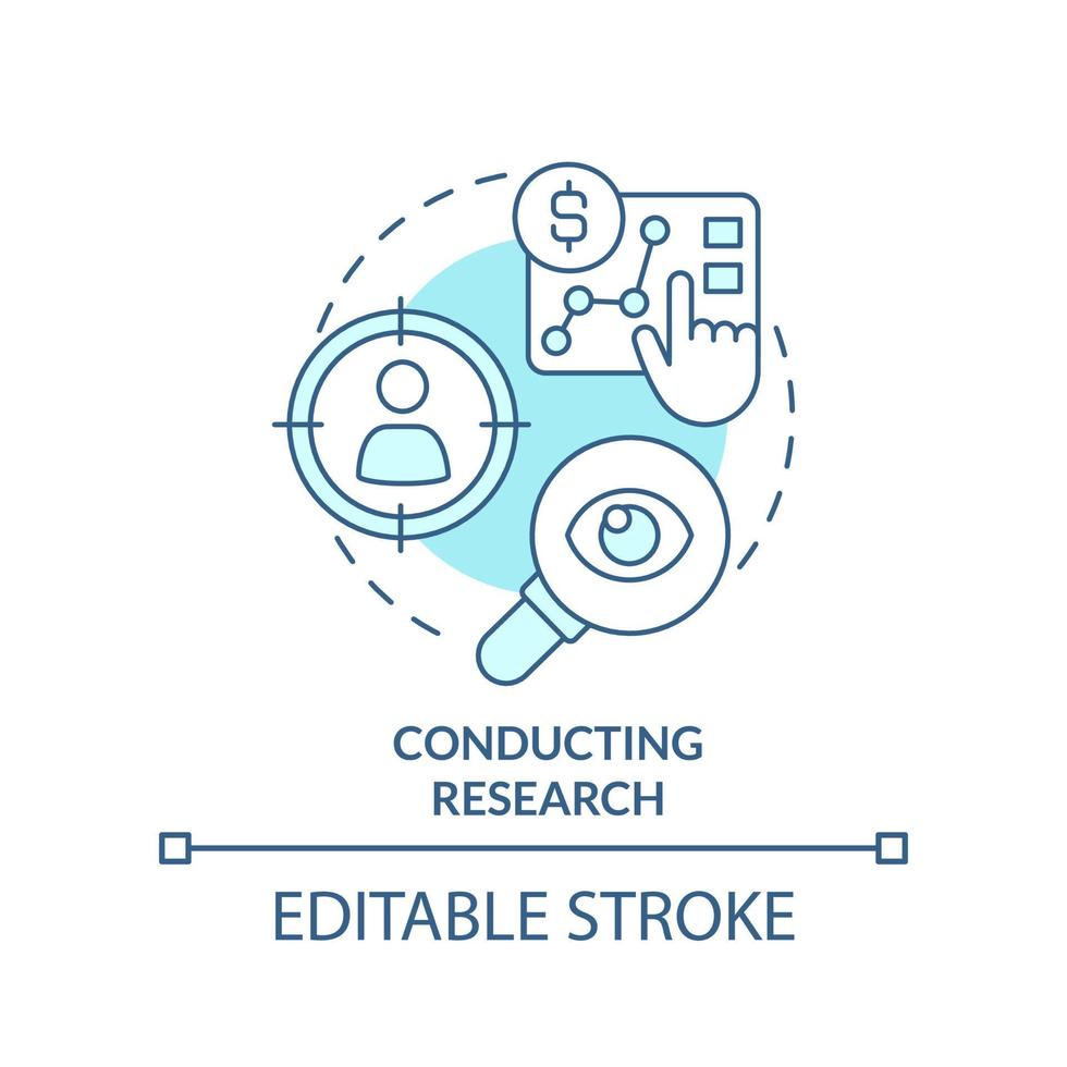 Conducting research turquoise concept icon. Analyse market. Product management abstract idea thin line illustration. Isolated outline drawing. Editable stroke. vector