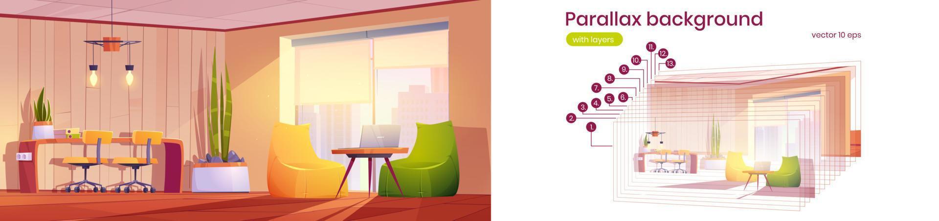 Parallax background coworking or home office 2d vector
