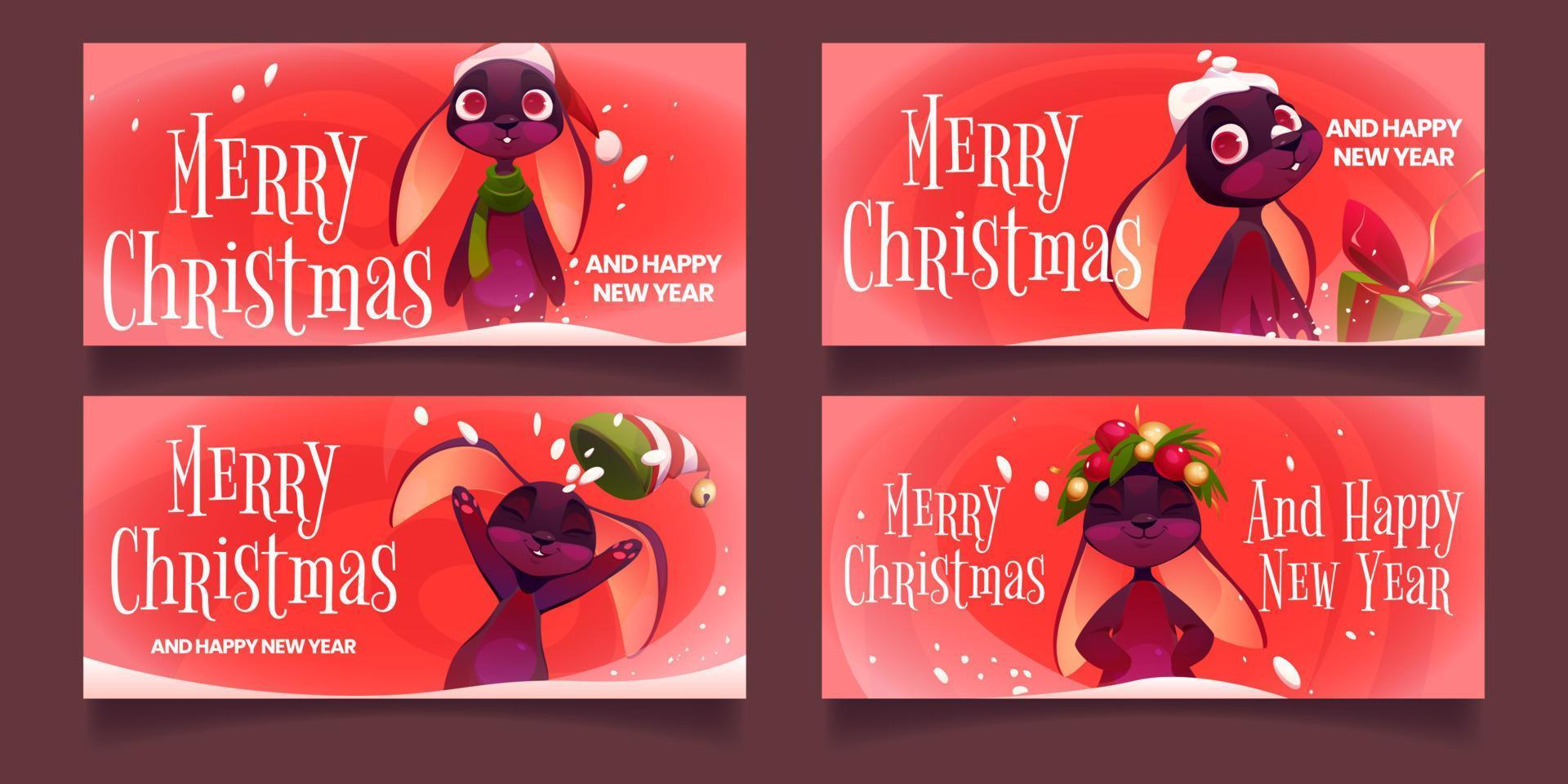 Merry Christmas banners with cute xmas rabbit vector