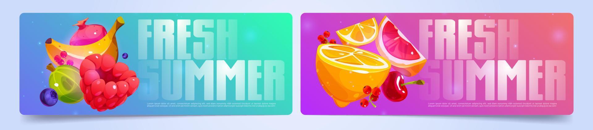 Colorful summer banners set, cartoon illustration vector