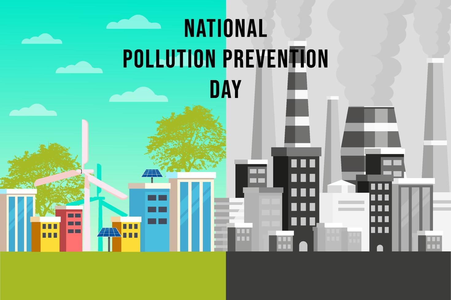 día nacional de prevención de la contaminación con ciudades no contaminadas y ciudades altamente contaminadas vector