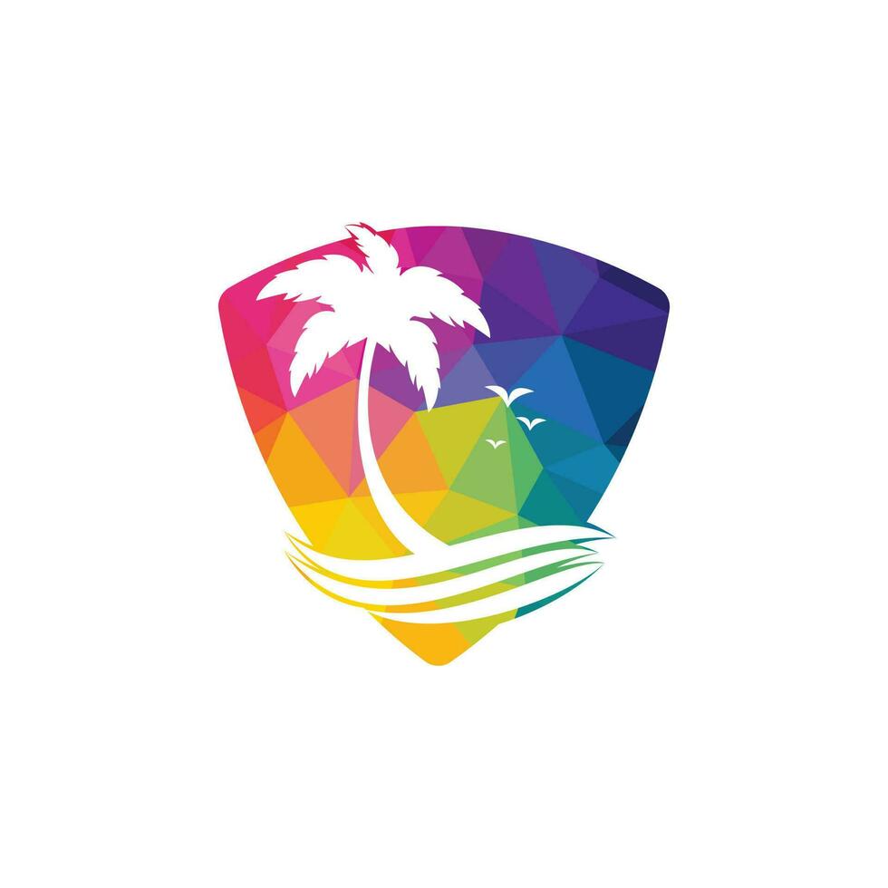 Beach and palm tree vector logo. Travel and tourism sign.