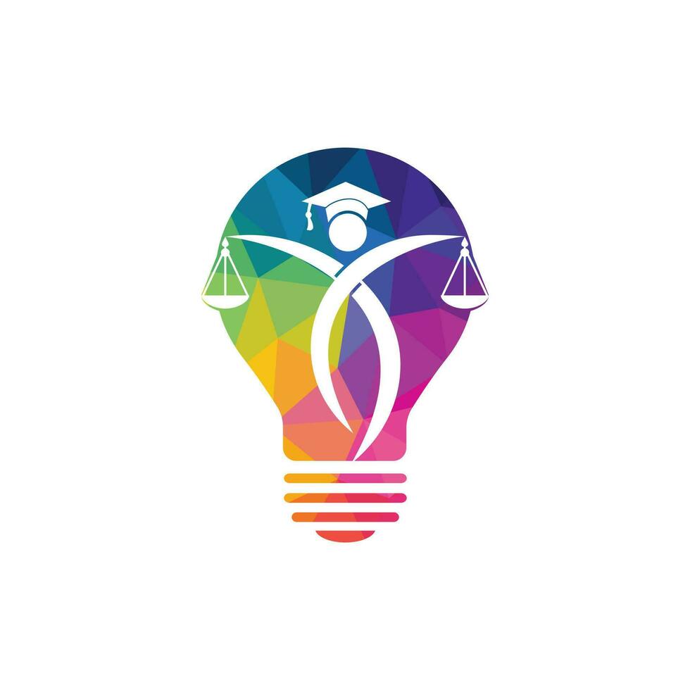 Light bulb and human holding scale of Justice. Education, legal services logo. Notary, justice, lawyer icon or symbol Vector