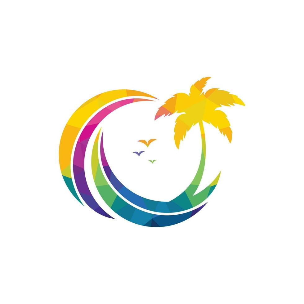 Beach and palm tree vector logo. Travel and tourism sign.