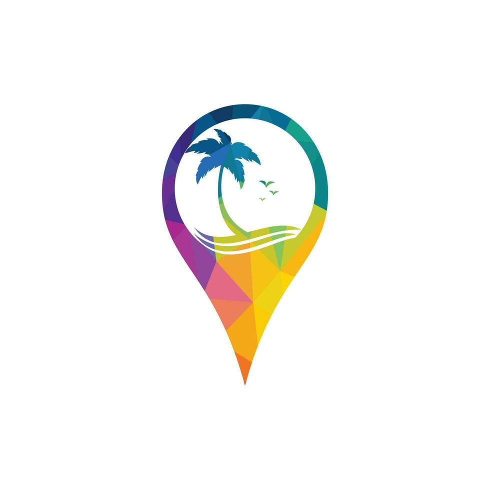 plantilla de diseño de logotipo de punto de palmera. diseño del logotipo del vector del signo de la playa gps.