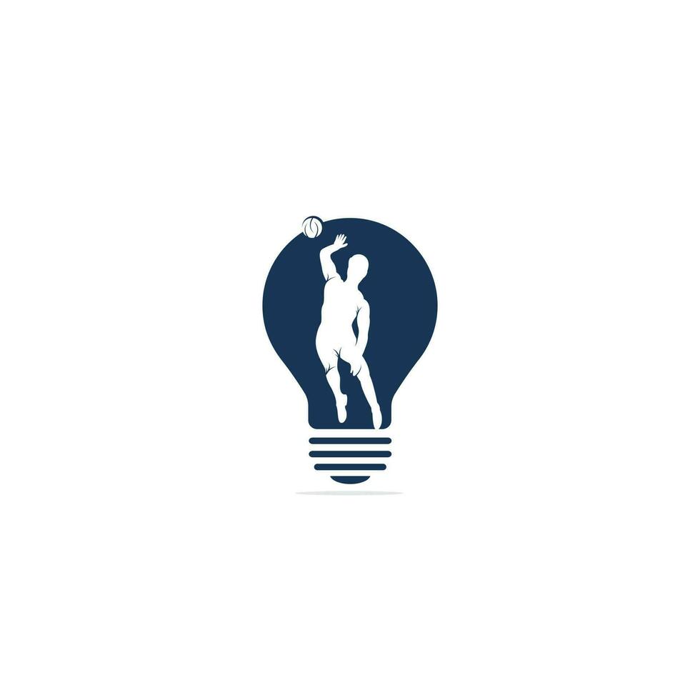 Volleyball player bulb shape vector logo design.