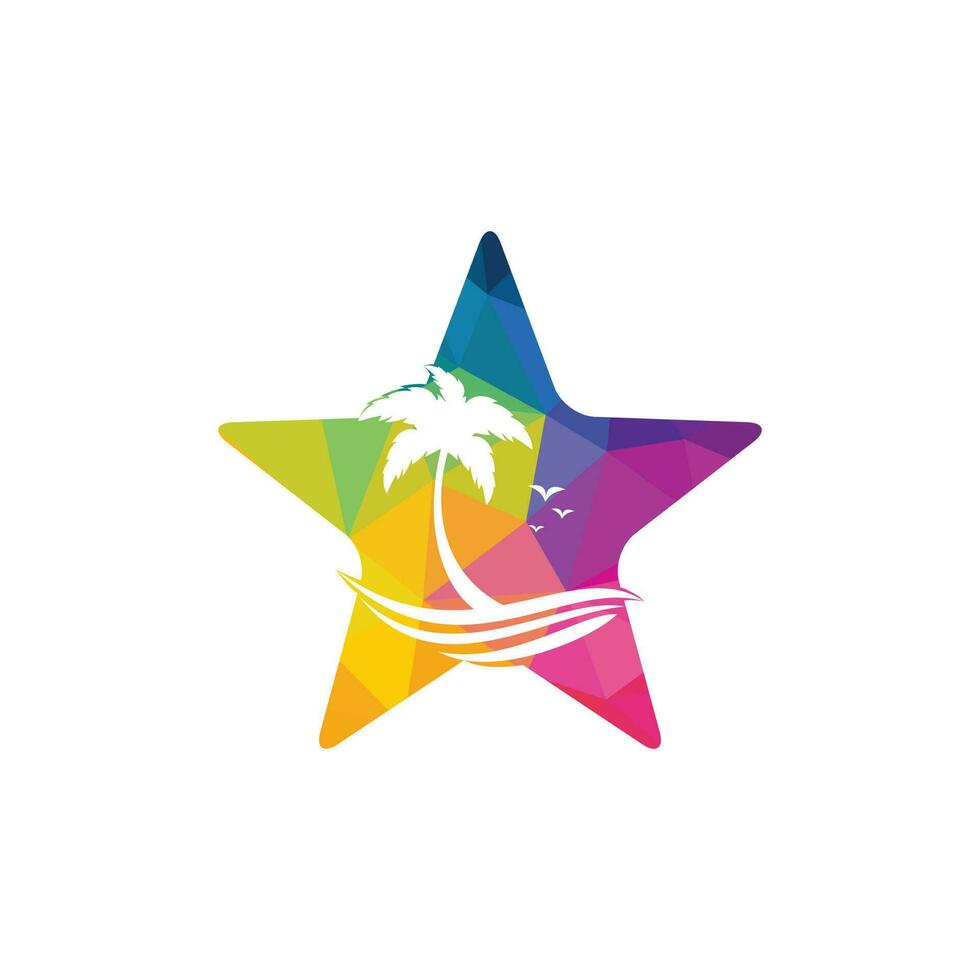 logo vectorial de playa estrella y palmera. signo de viajes y turismo. vector