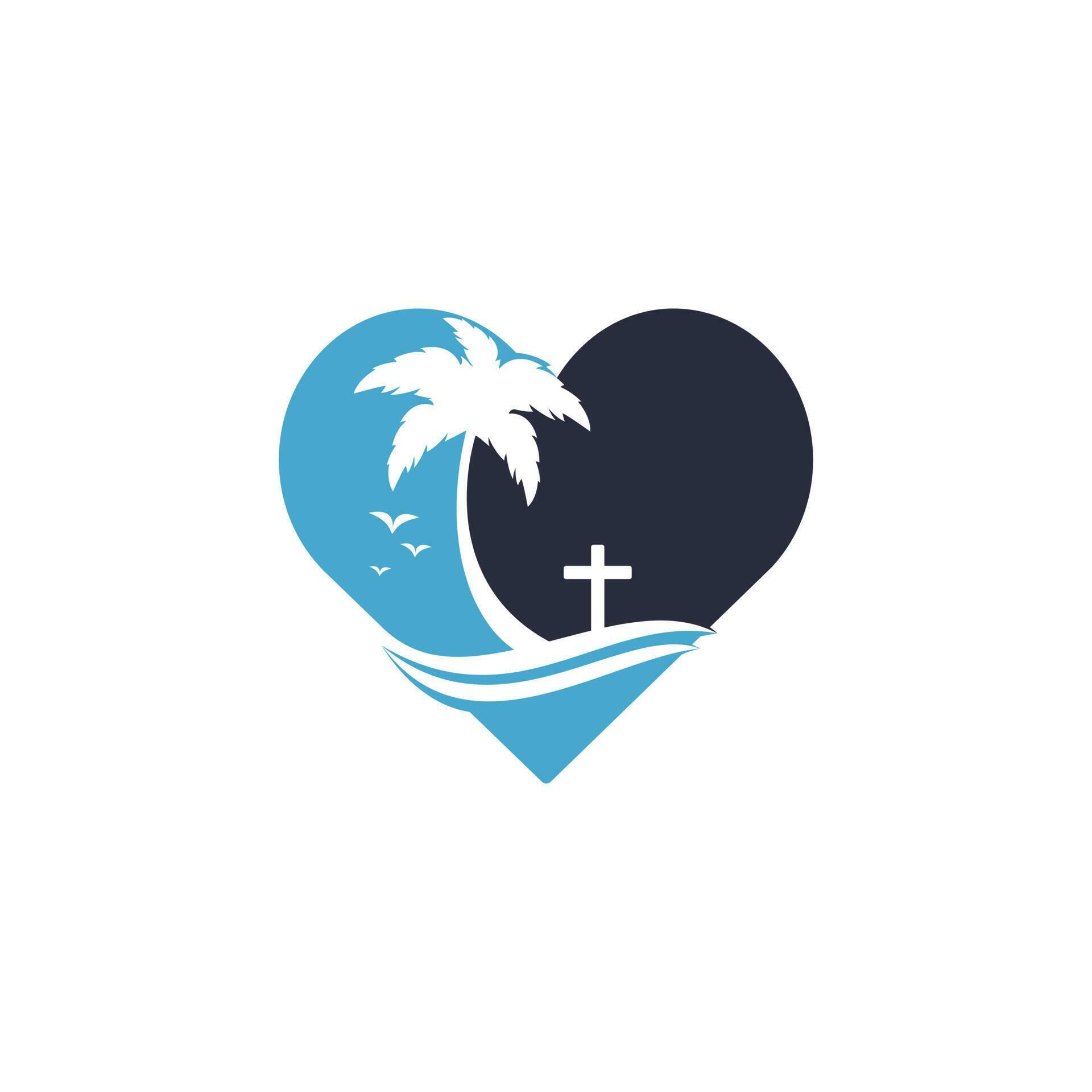 Beach Church Logo Design. Christian church cross beach vector logo