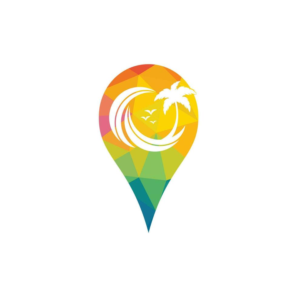 plantilla de diseño de logotipo de punto de palmera. diseño del logotipo del vector del signo de la playa gps.