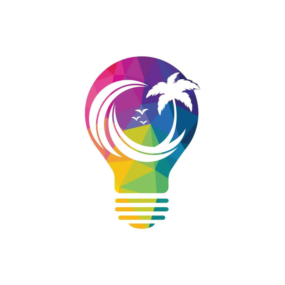 Abstract bulb lamp with palm tree logo design. Nature travel innovation symbol. Tour and travel concept design. vector