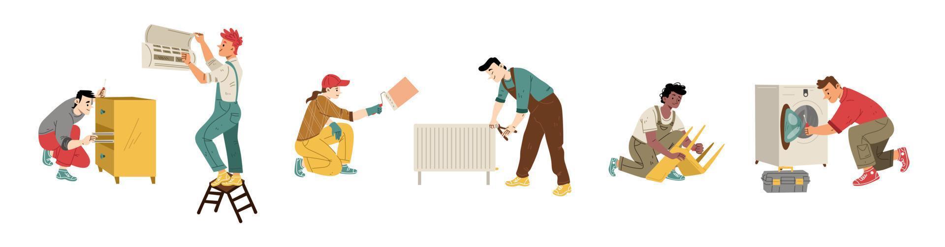Repairmen, maintenance service workers vector