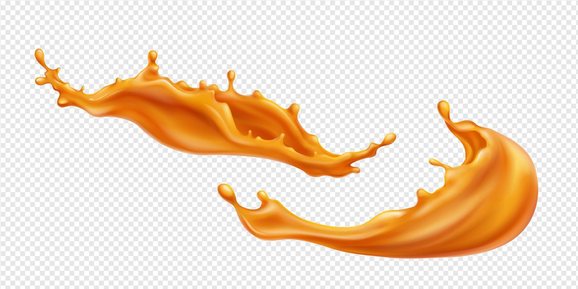 Caramel splash, sweet liquid candy swirls, waves vector