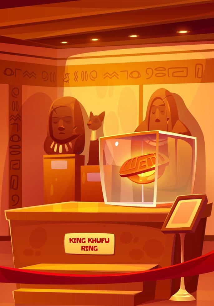 museo egipcio con anillo del rey khufu en escaparate vector