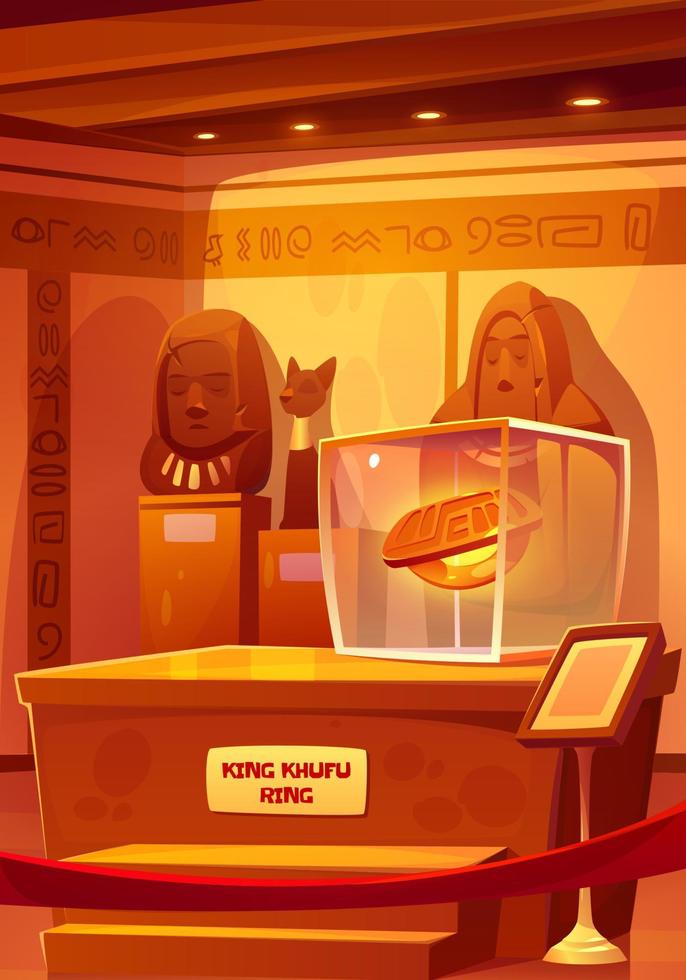 Egyptian museum with King Khufu ring in showcase vector