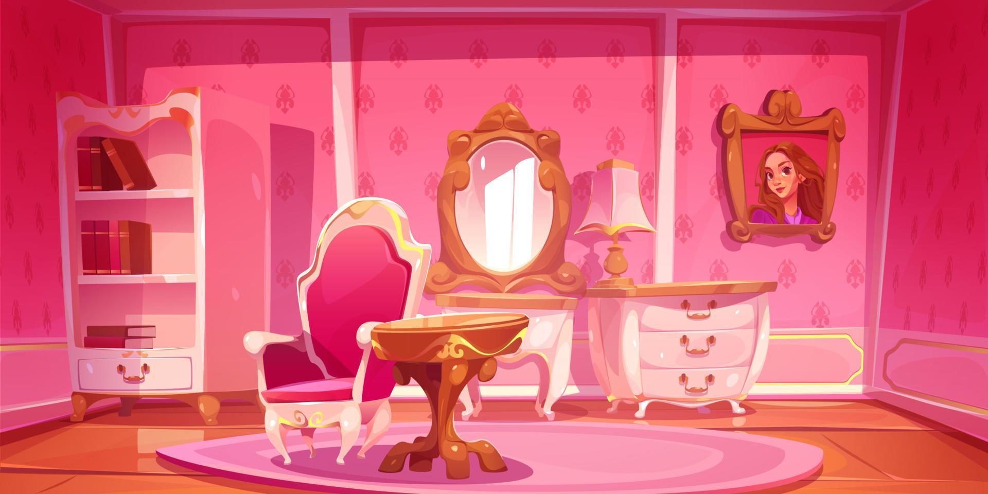 habitación de princesa rosa en palacio o castillo vector