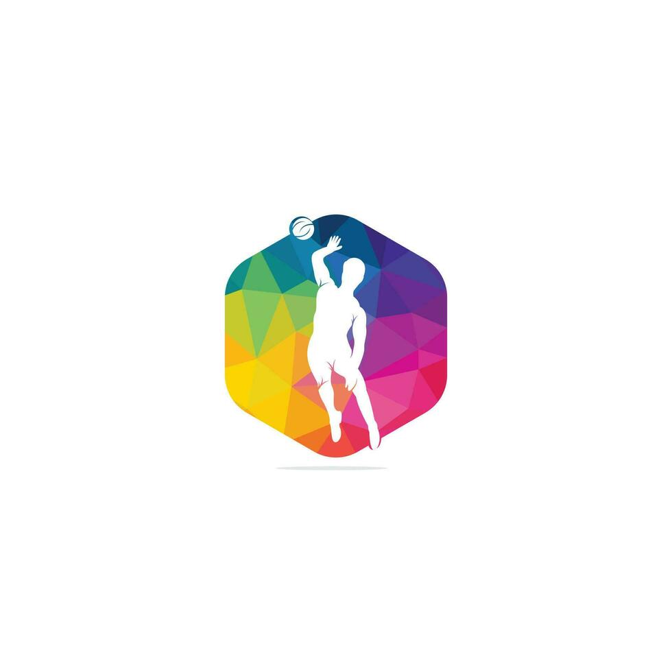Abstract volleyball player jumping vector logo design.