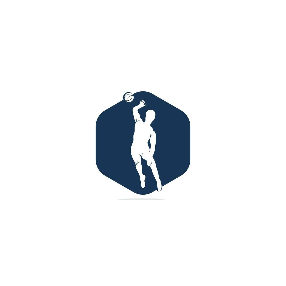Abstract volleyball player jumping vector logo design.