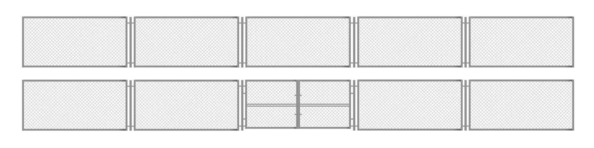 Fence mesh from wire, metal grid with gate 3d vector