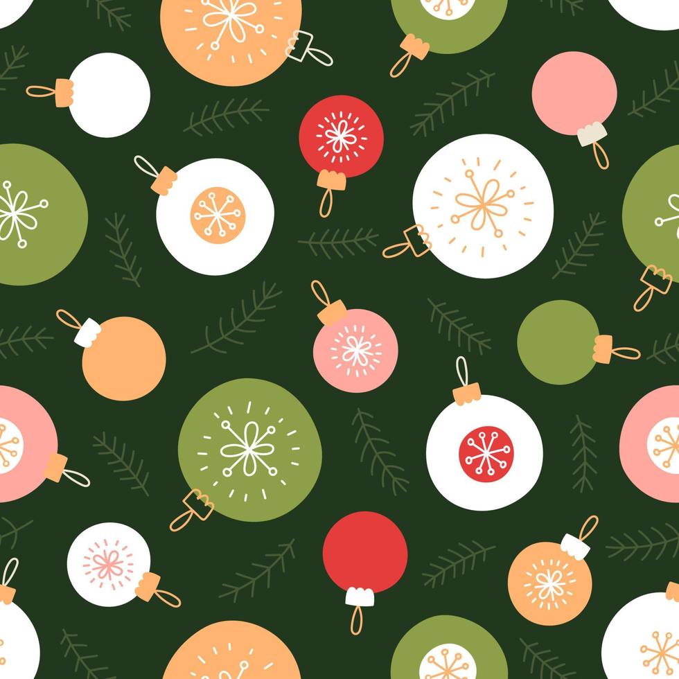 patrón de navidad sin costuras con adornos navideños. fondo de vector brillante para vacaciones de navidad y año nuevo