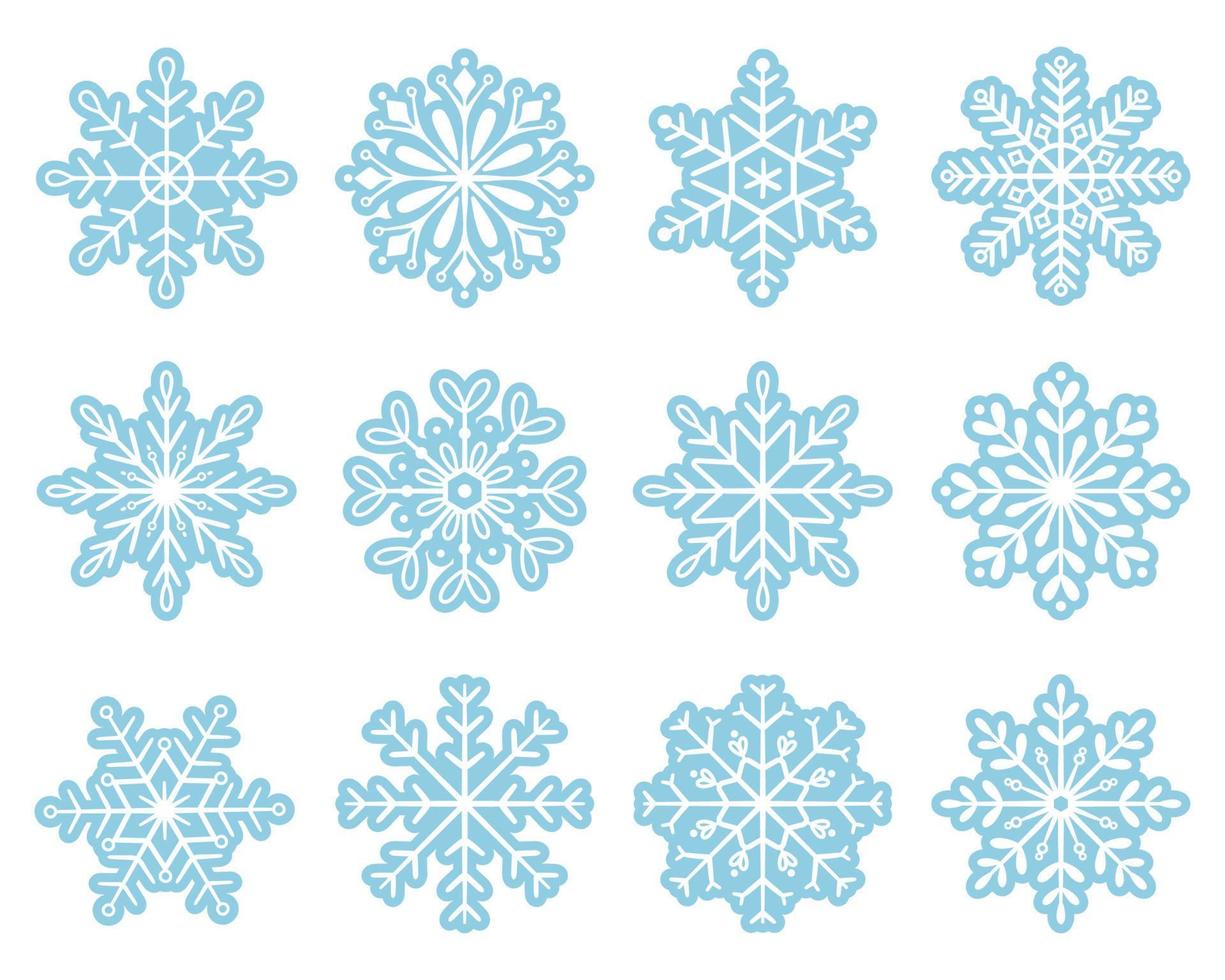 conjunto de copos de nieve vectoriales aislados sobre fondo blanco. estilo plano sencillo. ilustración vectorial vector