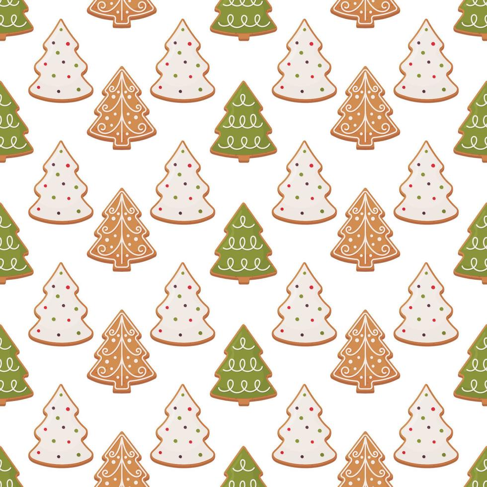 Seamless pattern with Christmas gingerbread trees. Festive background in flat cartoon style for packaging, wrapping paper, textile, fabric. vector