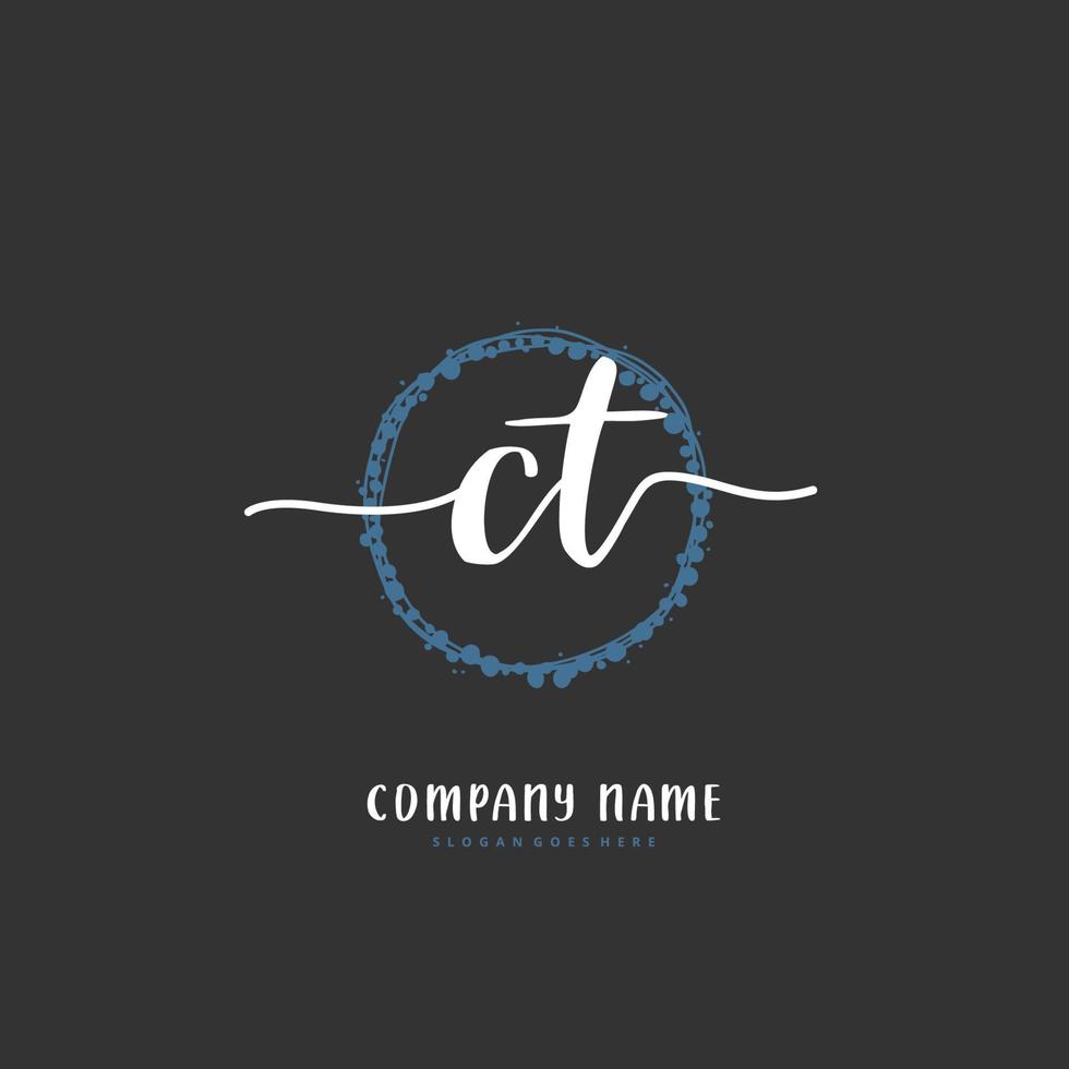 CT Initial handwriting and signature logo design with circle. Beautiful design handwritten logo for fashion, team, wedding, luxury logo. vector