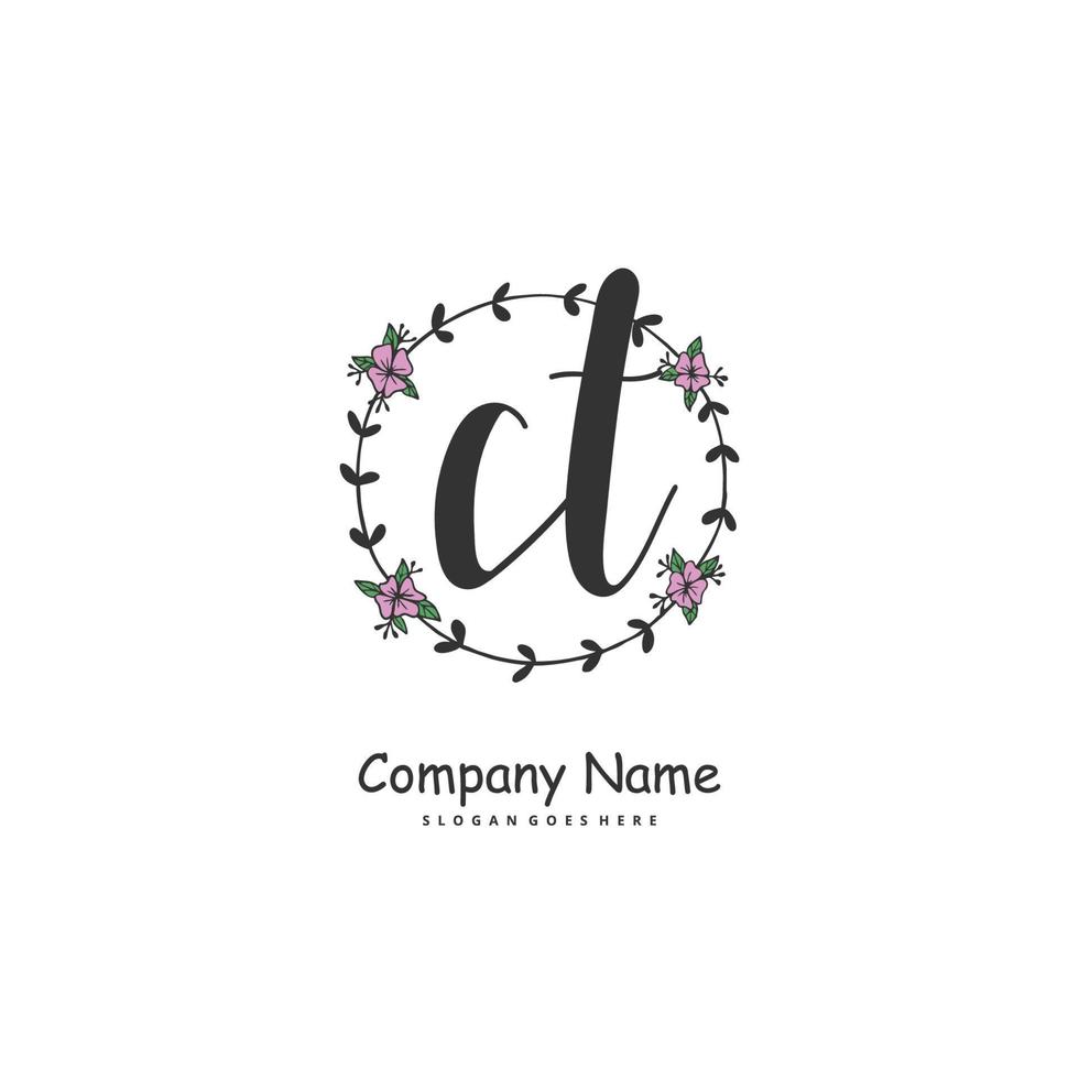 CT Initial handwriting and signature logo design with circle. Beautiful design handwritten logo for fashion, team, wedding, luxury logo. vector