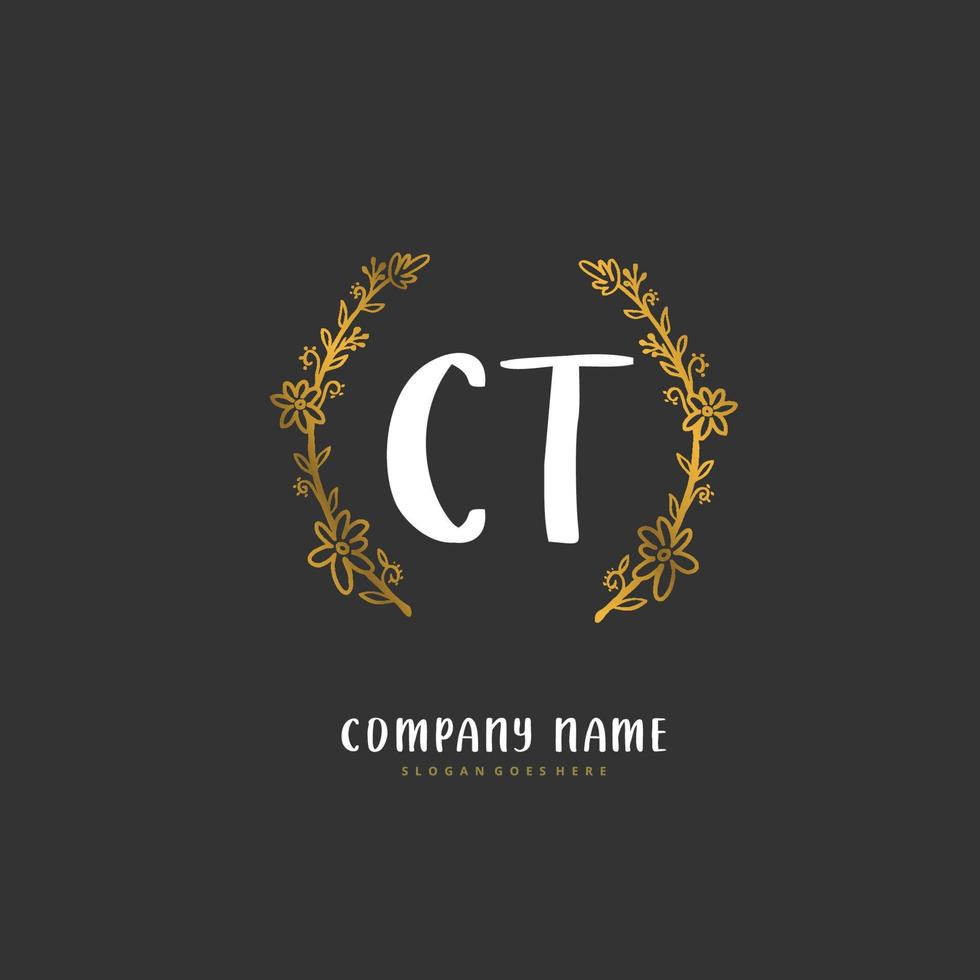 ct escritura a mano inicial y diseño de logotipo de firma con círculo. hermoso diseño de logotipo escrito a mano para moda, equipo, boda, logotipo de lujo. vector