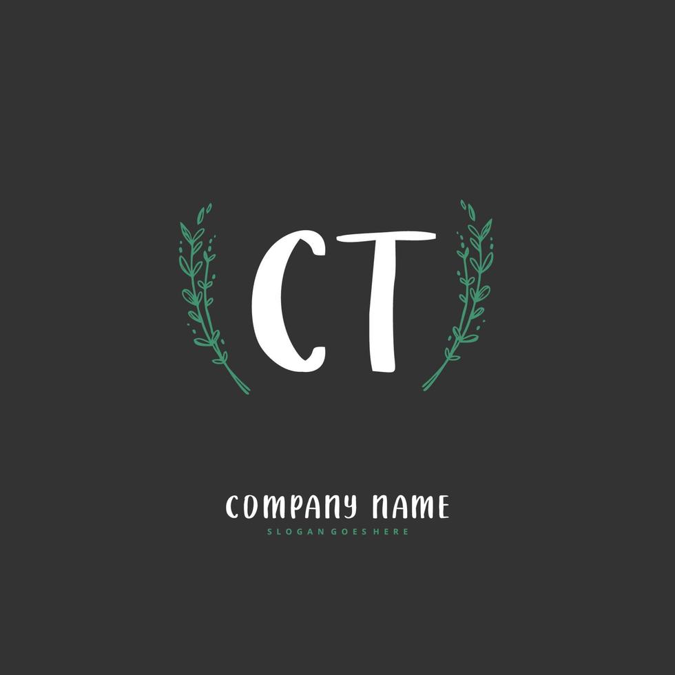 ct escritura a mano inicial y diseño de logotipo de firma con círculo. hermoso diseño de logotipo escrito a mano para moda, equipo, boda, logotipo de lujo. vector