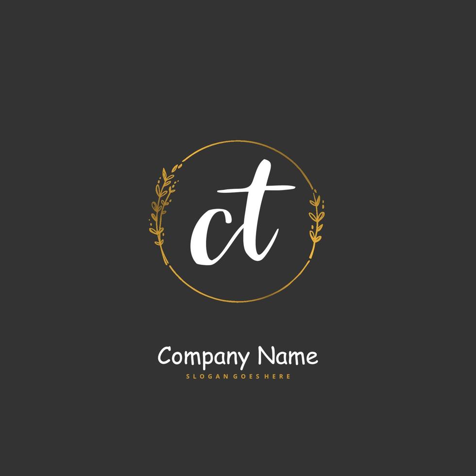 ct escritura a mano inicial y diseño de logotipo de firma con círculo. hermoso diseño de logotipo escrito a mano para moda, equipo, boda, logotipo de lujo. vector