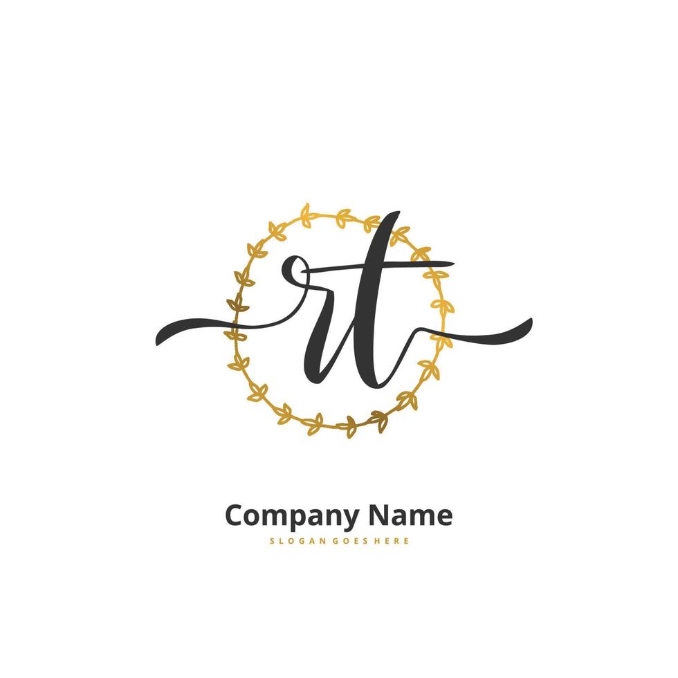 RT Initial handwriting and signature logo design with circle. Beautiful design handwritten logo for fashion, team, wedding, luxury logo. vector