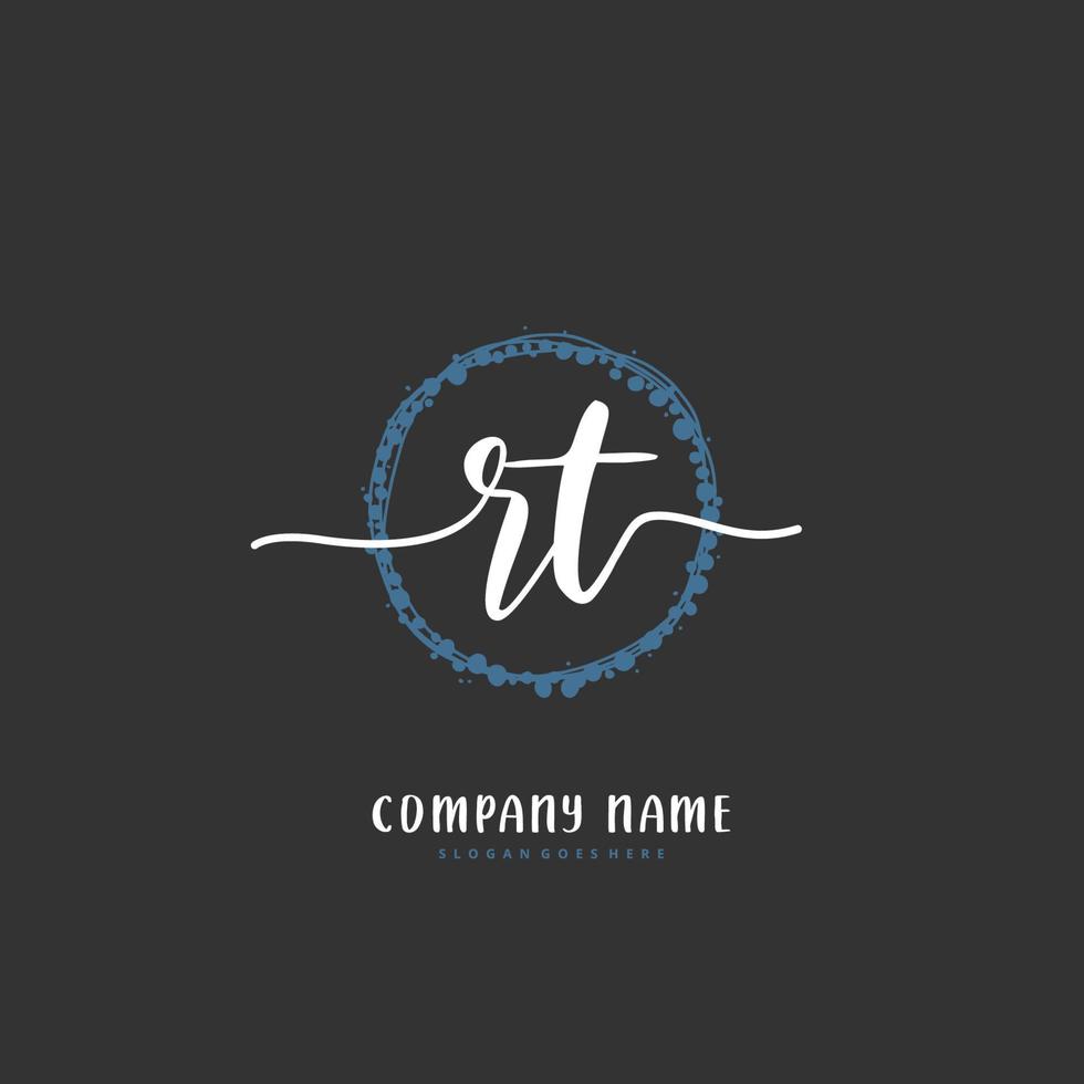 RT Initial handwriting and signature logo design with circle. Beautiful design handwritten logo for fashion, team, wedding, luxury logo. vector